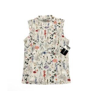 Foray Golf Women’s Mock Neck Sleeveless Top White Floral Size Medium Preppy